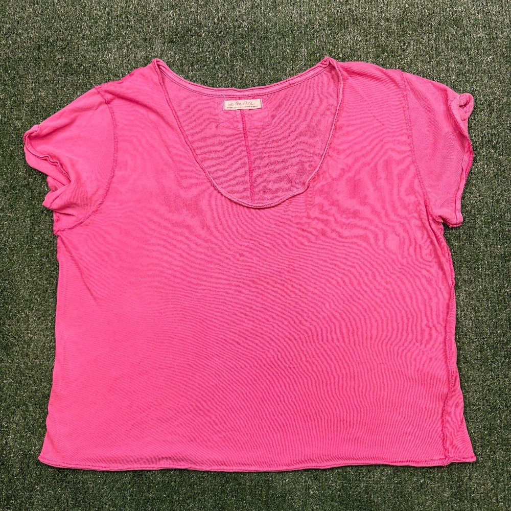 We The Free Shirt Women's Size M Pink Blouse Crop pedShort Sleeve Free People - Picture 1 of 5